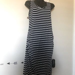 Blue and white striped maternity dress